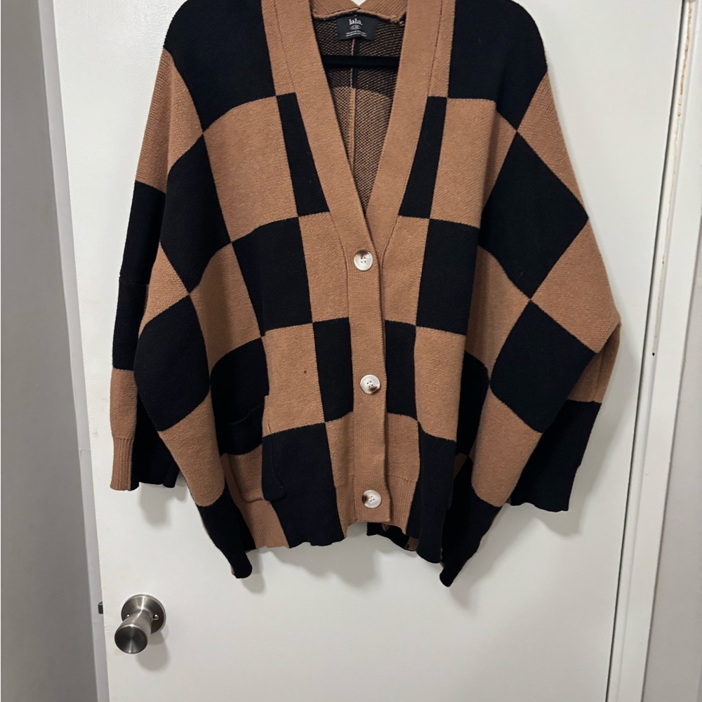 Checkered Black and Tan Women's Sweater
